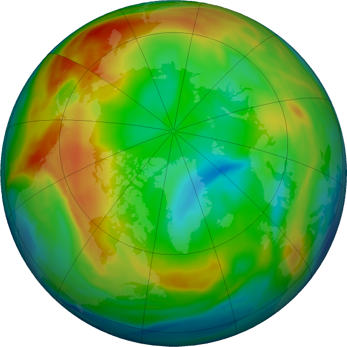 Arctic ozone map for 08 January 2018